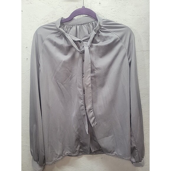 Vintage Handmade Gray Bow Tie Blouse Buttons Down Sz‎ 2X - Picture 3 of 11